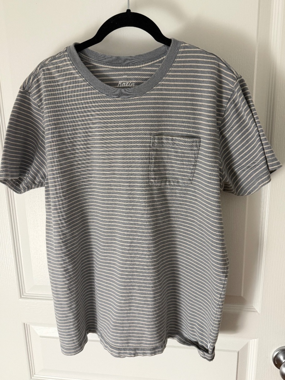 Katin Men’s Striped Short Sleeve Pocket Shirt - Blue/Cream - Medium